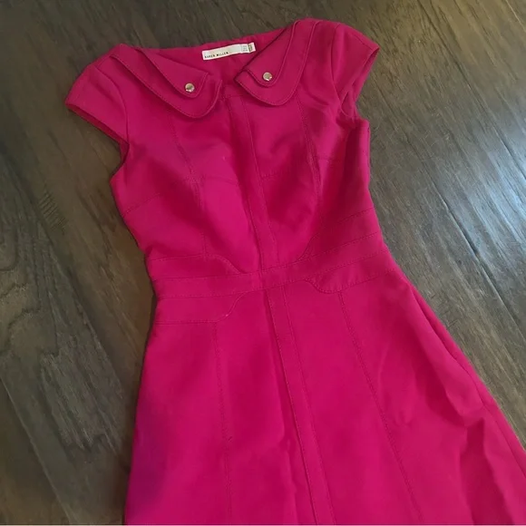 Karen Millen Hot Pink Dress Size 4 Tailored Gold Detail Work Church - Picture 2 of 10